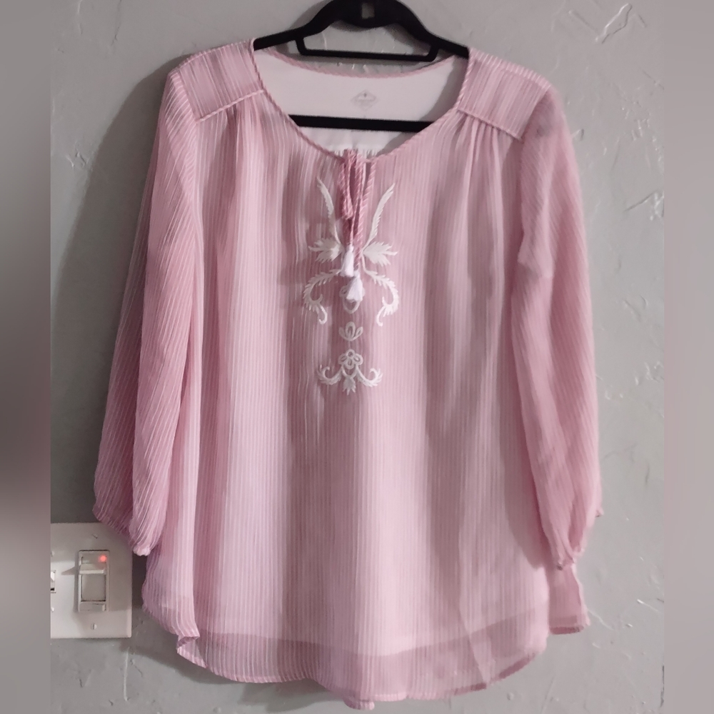 St John Bay Tops Blouse Women Size L, Polyester,19.5 Inch Of Armpits To Armpits